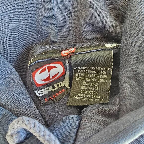 Vintage Split Pullover Hoodie Navy Blue Logo Spellout Men’s XL Skate Surf Y2K - Picture 6 of 7